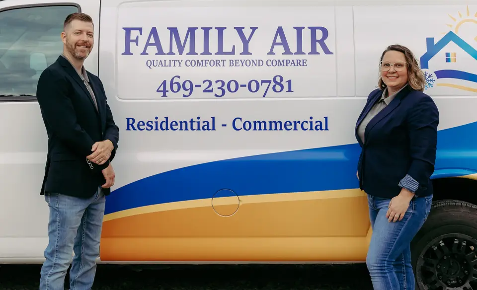 Joshua Wallace, owner of Family Air HVAC Services, and his wife
