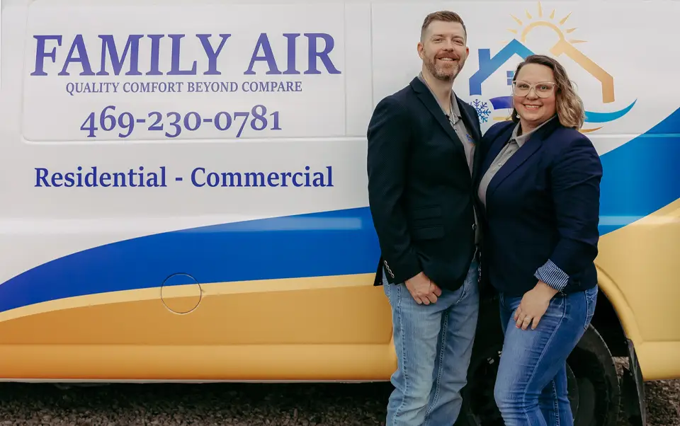 Joshua Wallace, owner of Family Air HVAC Services, and his wife