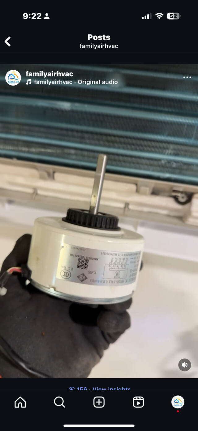 Blower motor removed from inside of mini split