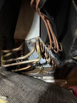 Insided the airhandler looking at the evaporator coil