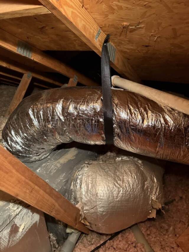 New duct installed, hung, and properly strapped up