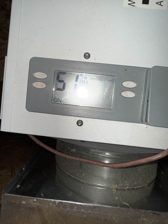 This shows that the dehumidifier is on and is currently dehumidifying with a 51% relative humidity inside the space