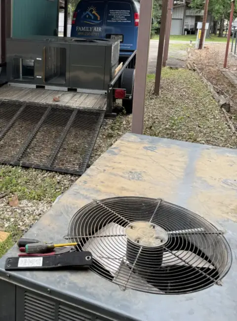 Old unit has been removed, new unit is sitting on the trailer